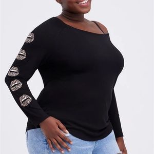 Torrid Tee 1X 2X 3X 4X 5X 6X Off Shoulder Leopard Lips Long Sleeves Black Punk